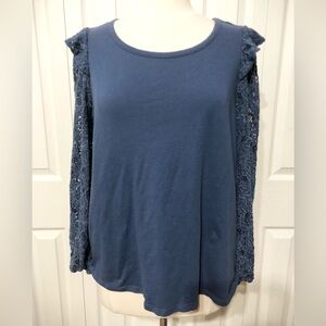 The Pioneer Woman Casual Blue Top with Lace Sleeves ladies Size Large 12 14